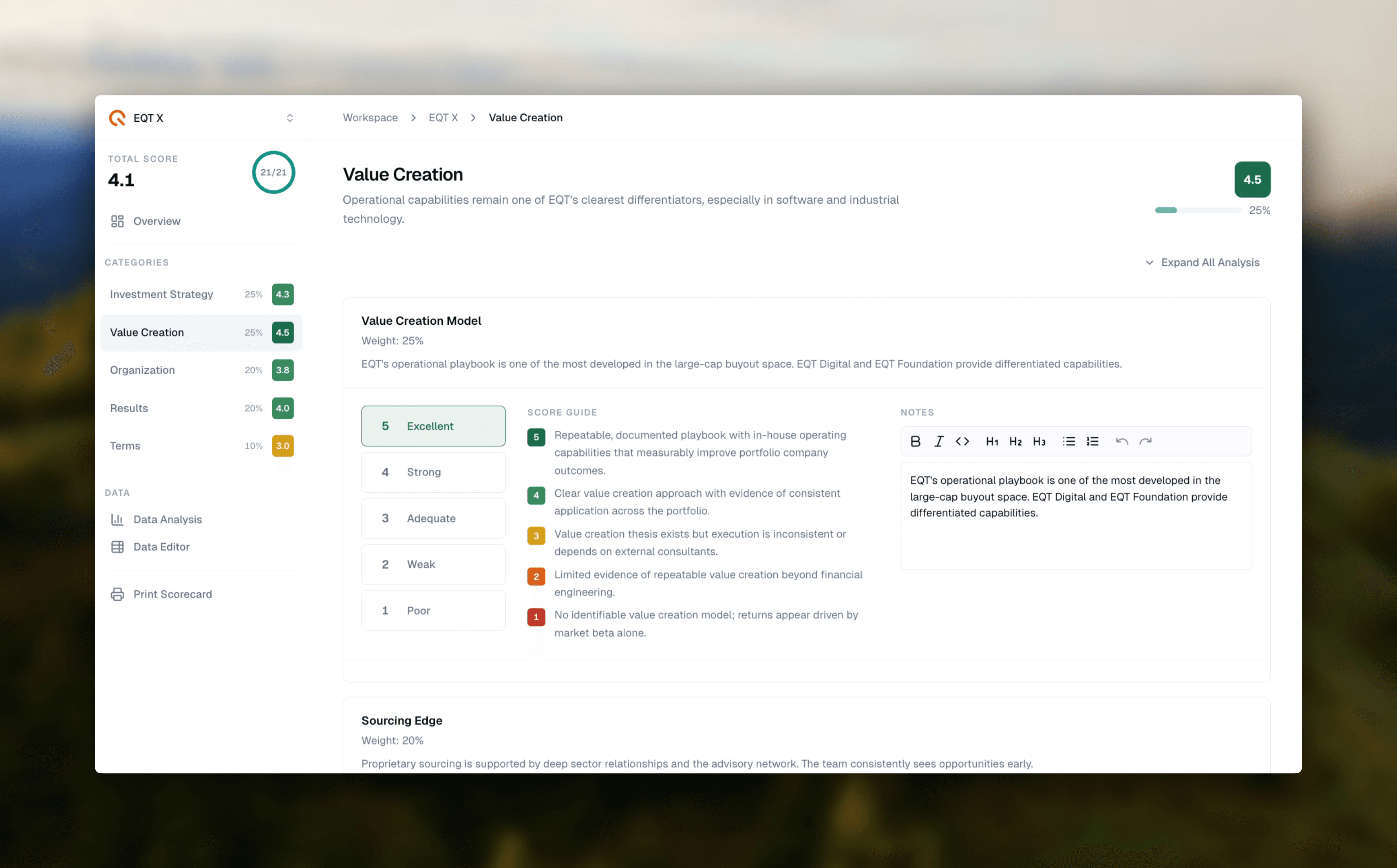 Diligence module interface